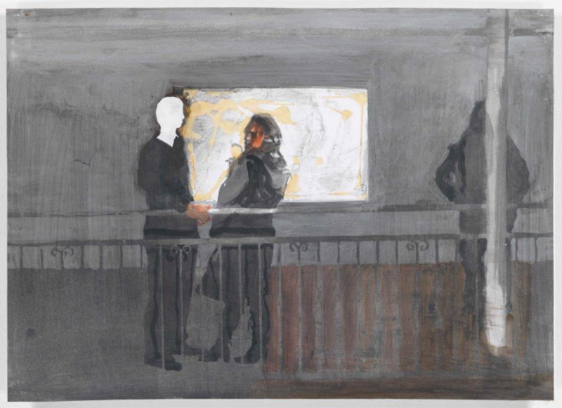 Silhouette/Kunstverein, 2019, Bleistift, Tusche, Pattex und Collage auf Papier, 49,5 x 69,5 cm