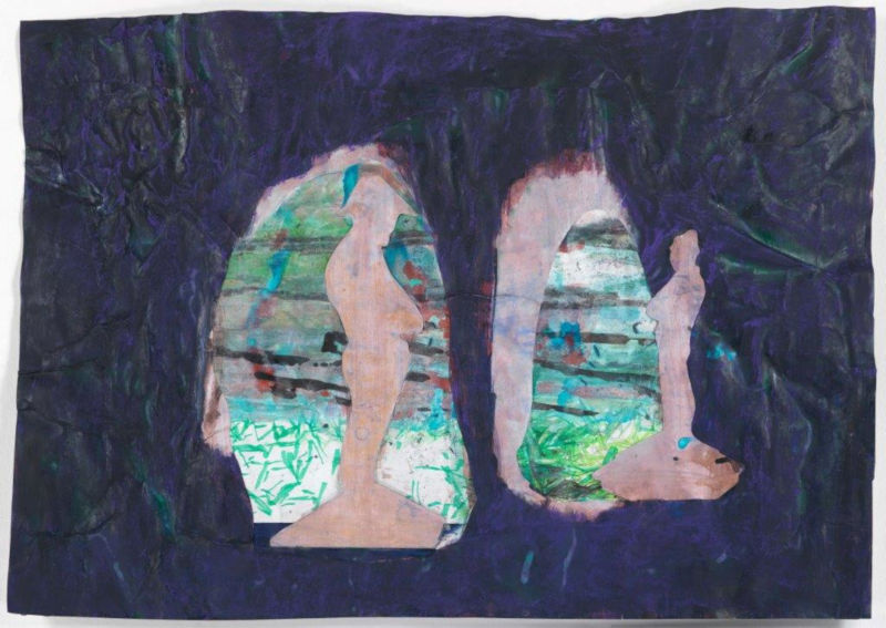 Grotte (Franco Cipriano), 2019, Pigment, Filzstift, Buntstift, Gouache, Tusche und Collage auf Papier, 58 x 82,5 cm