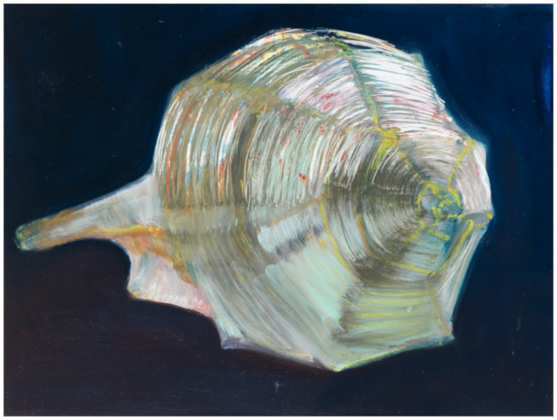 Muschel (Laterne), 2020, Öl und Kreide auf Aluminium, 30 x 40 cm